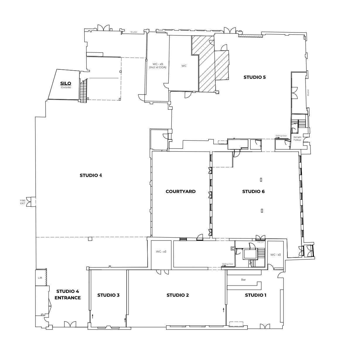 Protein Studios floorplan with venue labels